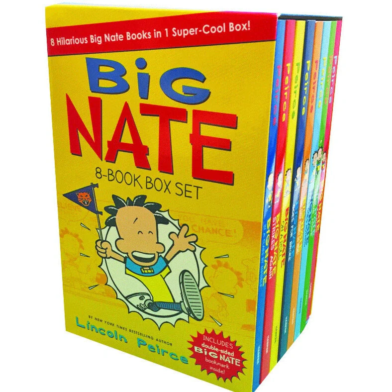 Big Nate 8-book comic box set showing colourful covers of all eight graphic novels for children