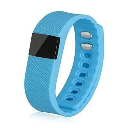 Ordinary plastic and ABS bracelet pedometer showing display, available in black, blue, green, orange, yellow.