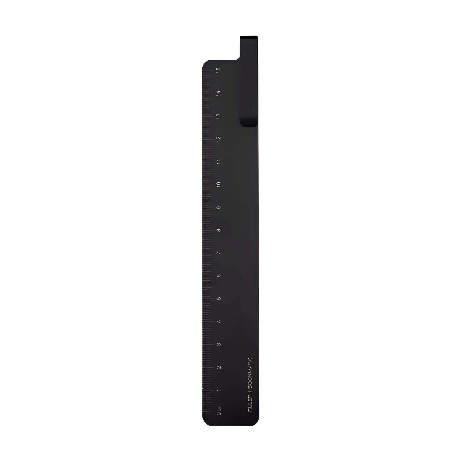 15cm black metal bookmark ruler with a laser-engraved scale on an aluminium alloy body.