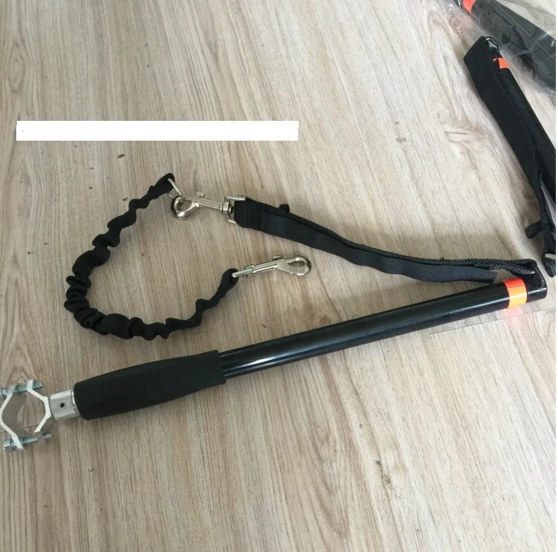 Bicycle walking dog leash with stainless steel rod and black rubber band polyester yarn belt