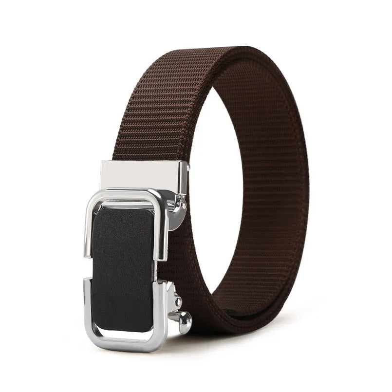 Men's toothless nylon canvas belt with an alloy buckle shown in Army Green colour, length 120cm.