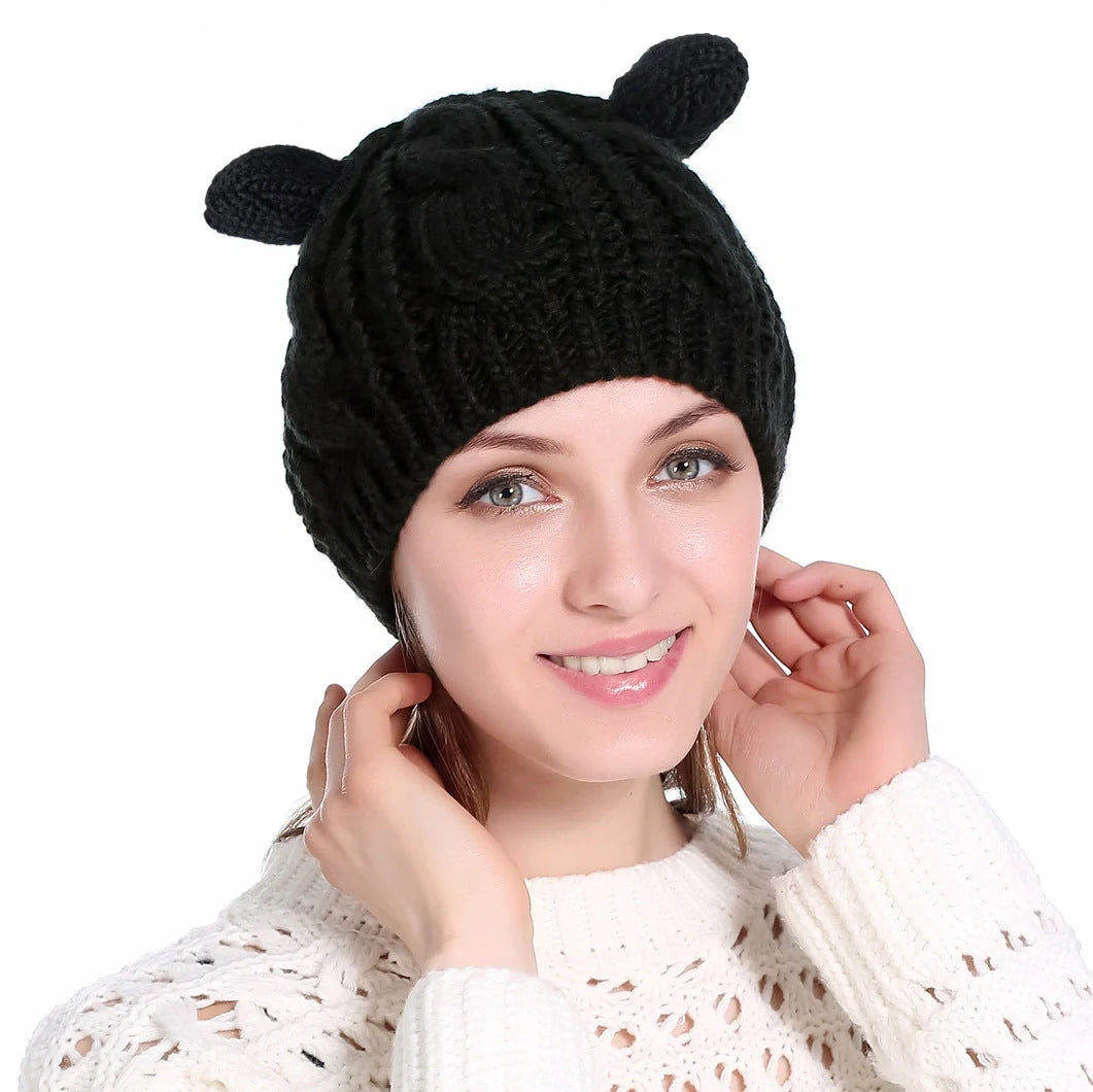Cosy Cat Ear Knit Beanie in various colours for winter warmth and style