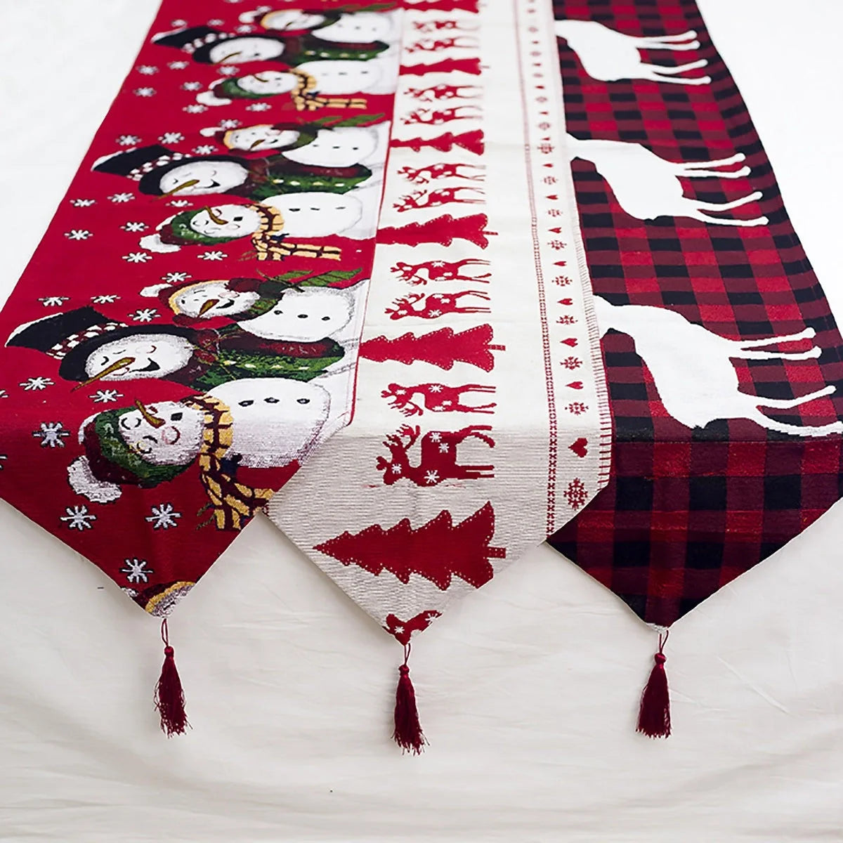 Christmas Elk Snowman Table Runner for festive holiday decor