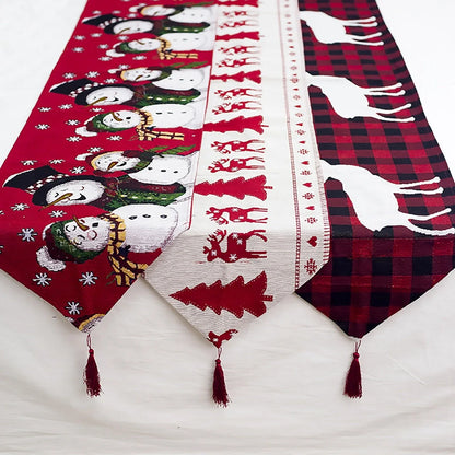 Christmas Elk Snowman Table Runner for festive holiday decor