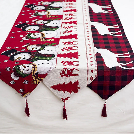 Christmas Elk Snowman Table Runner for festive holiday decor
