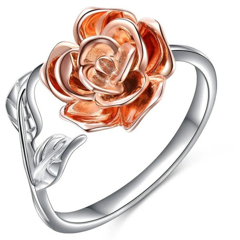 Rose gold adjustable ring with sparkling zirconia stones, showcasing a delicate and sophisticated design