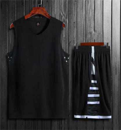 Black and white basketball training vest and pants set for men and women, sizes 2XS to 6XL.