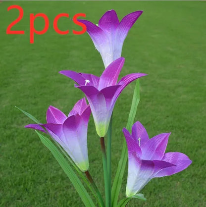 2 pack solar LED lily flower stake lights, purple and white, colour changing, IP65 waterproof, 26.5 inch garden decoration