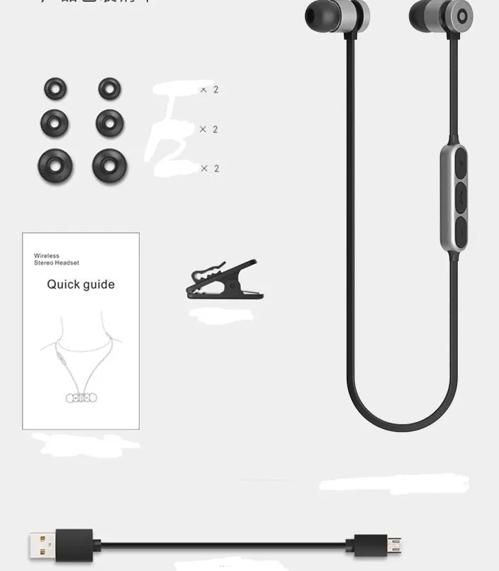 Black metal neck-mounted Bluetooth sports headset with magnetic in-ear earpieces