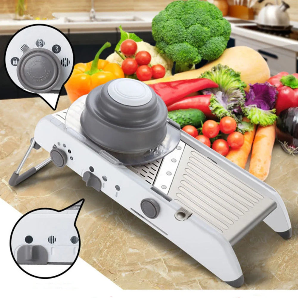 Terka Adjustable Stainless Steel Kitchen Vegetable Slicer with multiple cutting blades