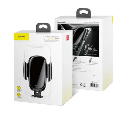 Universal smart car phone bracket with adjustable arm and 360-degree rotation in black, blue, and silvery colours.