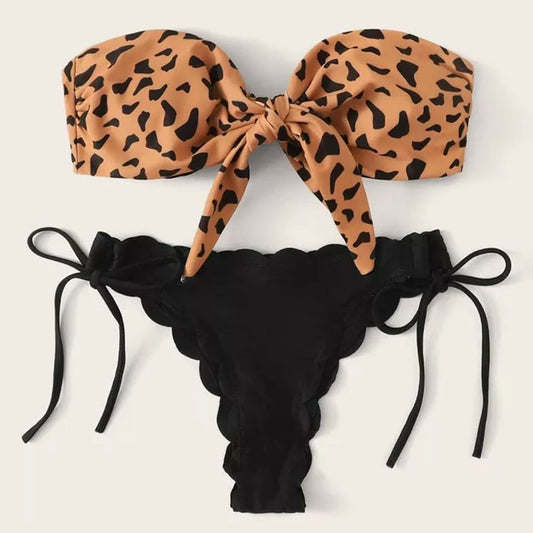 Women's leopard print split swimwear in sizes S to XL