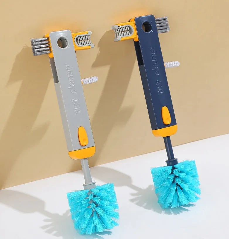 Blue and grey 4-in-1 multifunctional cup cleaning brush set with silicone and wire tools.
