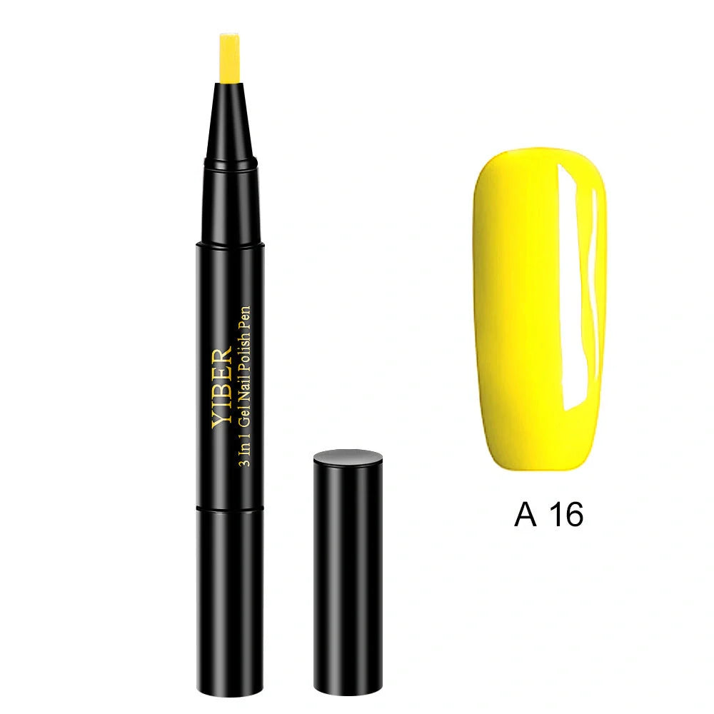 3-in-1 Gel Nail Varnish Pen with Glitter for One-Step Nail Art