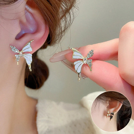 Exquisite rhinestone butterfly stud earrings for women, elegant and versatile fashion jewelry