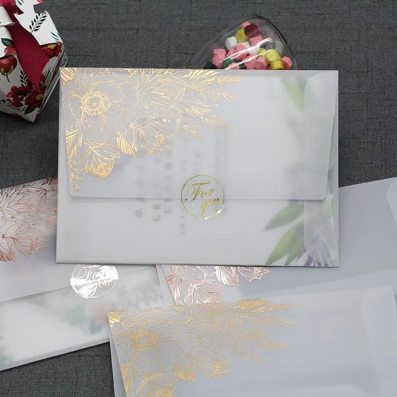 Sulfuric acid paper invitation card with bronzing matte varnish in gold or rose gold