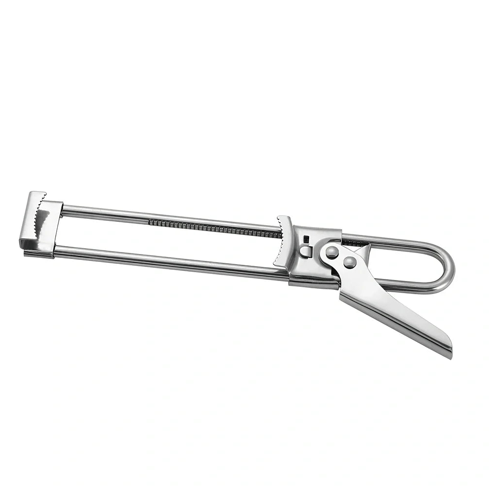 Adjustable stainless steel bottle and jar opener, 19cm long, 120g weight with non-slip handle for secure grip