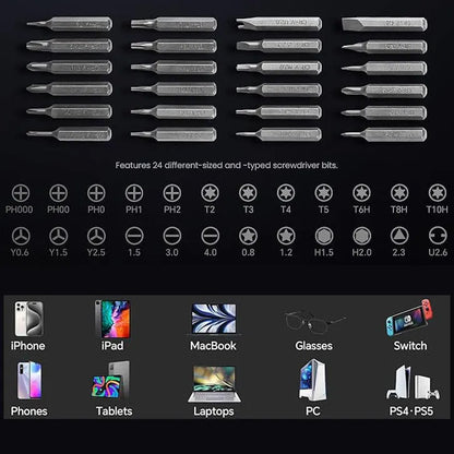 25-in-one screwdriver set with magnetic bits, chrome vanadium steel construction, and 110mm length for household repairs