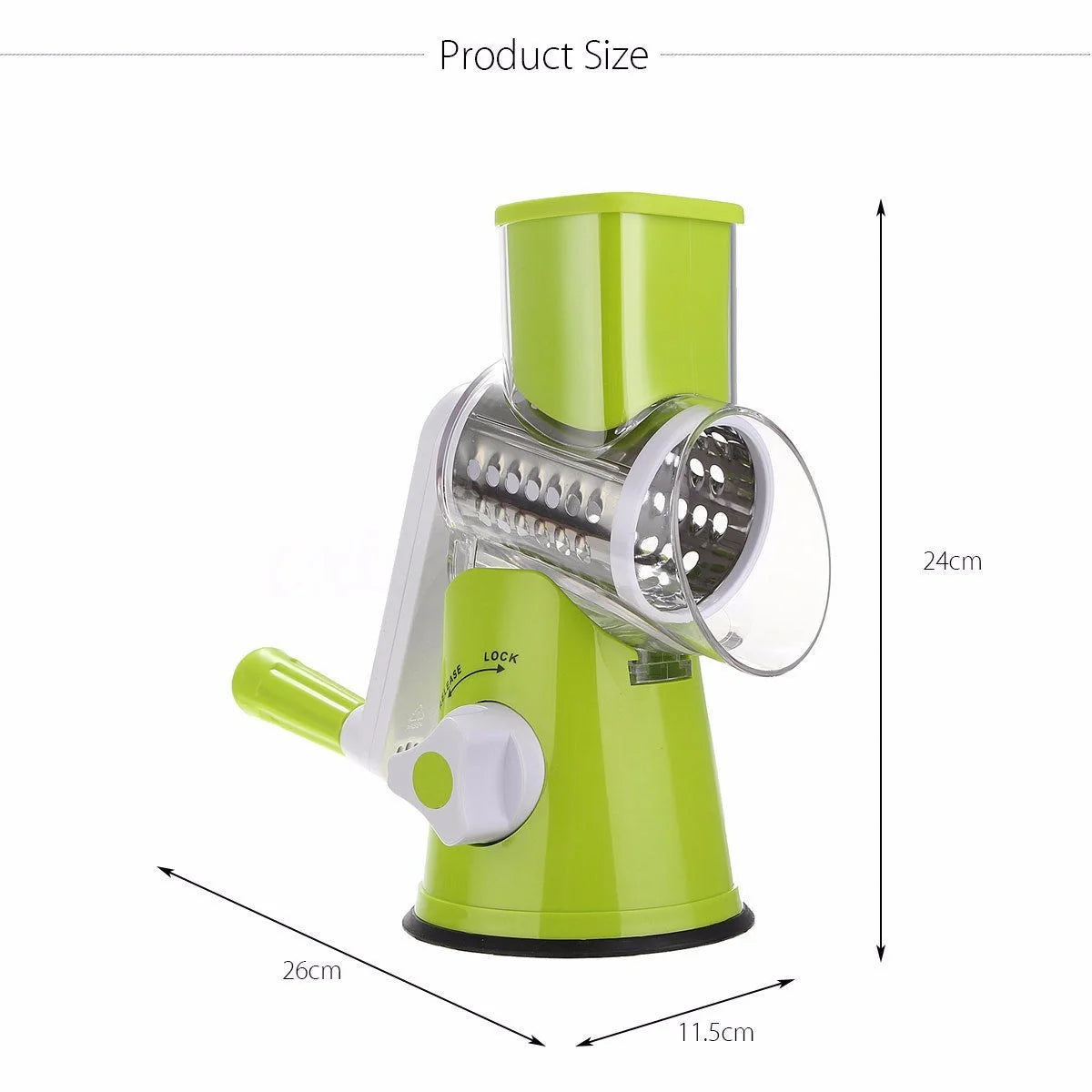 Round mandoline slicer with stainless steel blades for versatile kitchen use