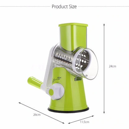 Round mandoline slicer with stainless steel blades for versatile kitchen use
