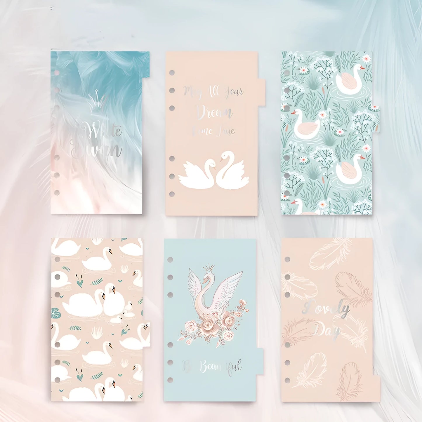 Six A6 separator pages with colour printing and gold foil backing for diary organisation
