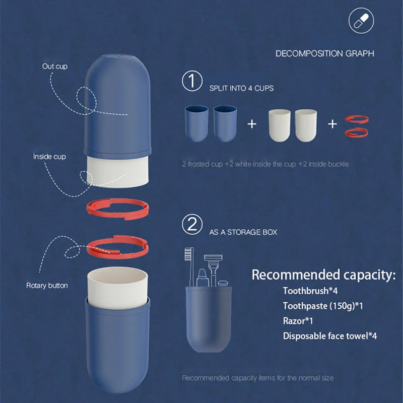Capsule-shaped multi-function travel bottle in various colours with leak-proof design