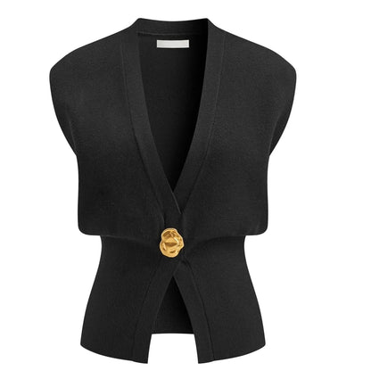 Women's loose fit V-neck button cardigan in a knitted polyester fabric, shown in a range of colours.