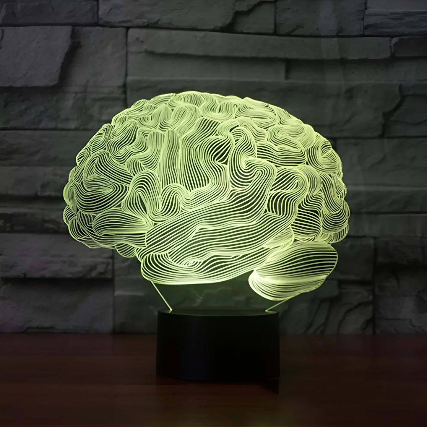 3D acrylic brain illusion LED lamp on black ABS base with remote control
