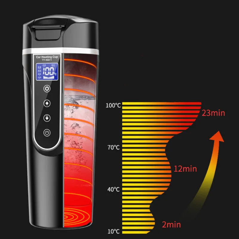 Black portable car electric heating cup with digital display and 400ml capacity