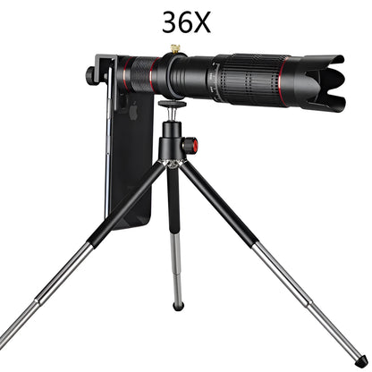 Black 36x telephoto mobile phone telescope with adjustable universal smartphone mount in compact case