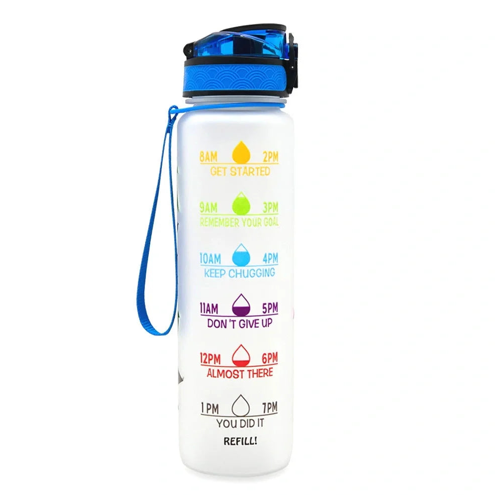 Tritan sports water bottle with frosted gradient finish showing blue-red colour transition