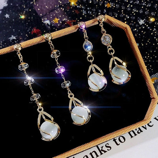 Crystal opal earrings with water drop design and electroplating finish