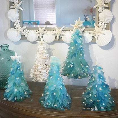 Blue PVC Christmas tree decoration with ocean theme, 15cm height