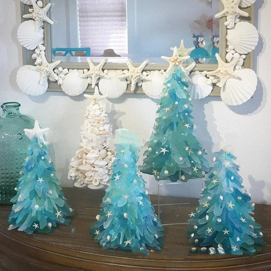 Blue PVC Christmas tree decoration with ocean theme, 15cm height