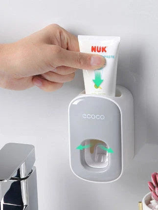 Wall-mounted automatic toothbrush holder with toothpaste dispenser and mouthwash cup for organized bathroom storage