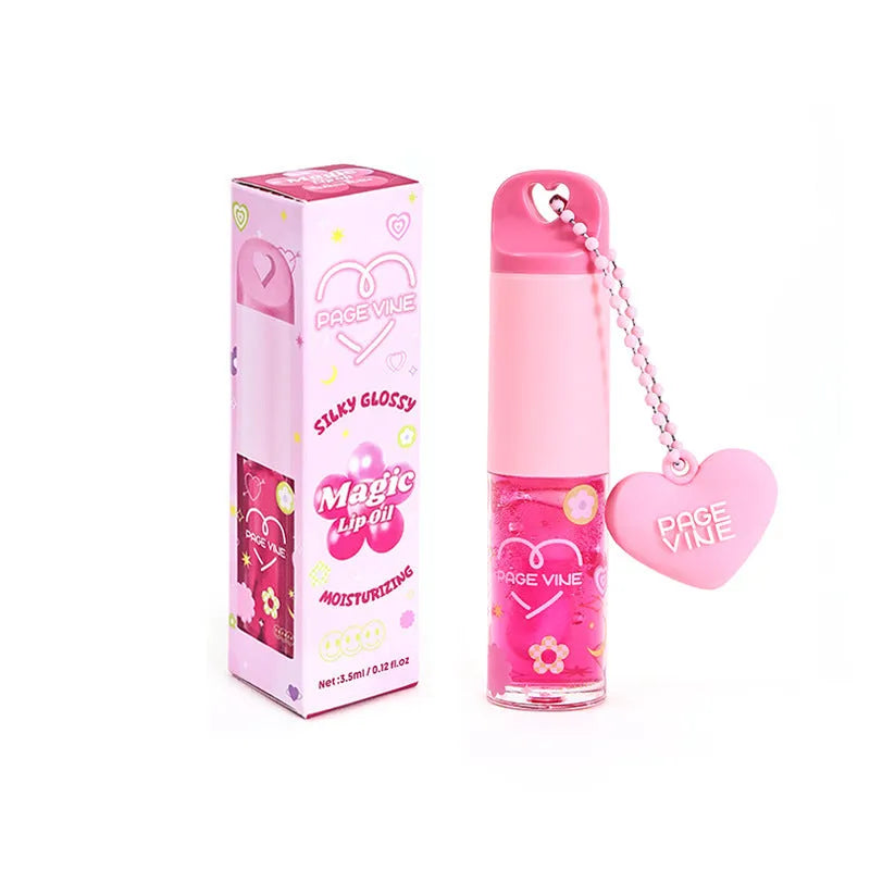 Colour-changing lip gloss with love pendant charm on applicator, from the Princess series.