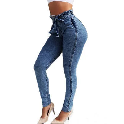 Men's fringed jeans in cowboy denim fabric showing Western-style fringe detailing