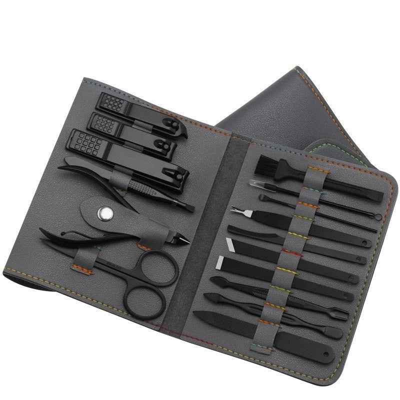 Premium 16-Piece Manicure Set with Stainless Steel Tools and Stylish PU Leather Case