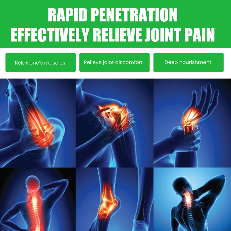 Body care massage cream for joint relief containing natural aloe and flower extract with menthol cooling properties, available in two practical sizes of 30g and 50g tubes for targeted muscle and joint application