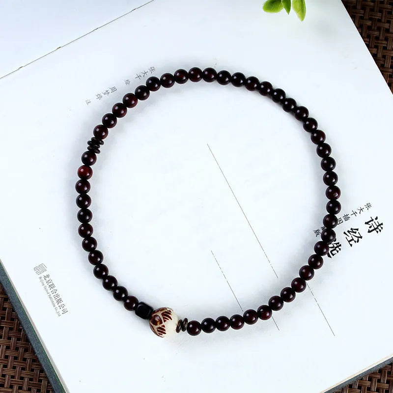 Natural rosewood bracelet with double ring and single circle bead designs in retro style