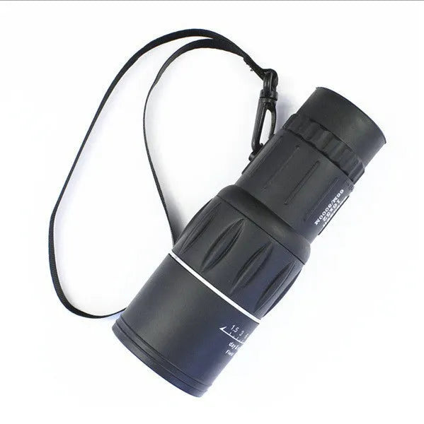 16x52 high power monocular with roof prism BAK4 prism system, 5mm exit pupil diameter, 1.5m close focus distance, 66m field of view at 8000m distance, enhanced green film HD coating for day and night use, black colour