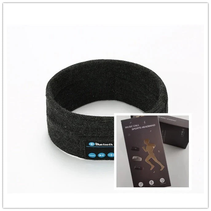 Wireless Bluetooth headband in multiple colours, featuring knitted fabric, built-in microphone and long-lasting battery for outdoor fitness and yoga activities.