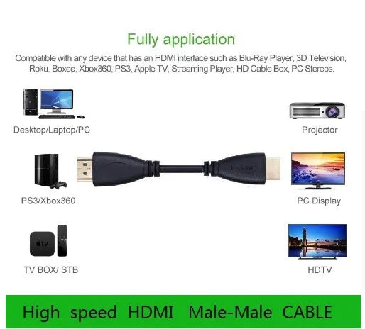 HDMI cable male to male gold plated connector 1.4 version high speed for HDTV Xbox PS3 computer, available in 0.3 metre, 1 metre, 1.5 metre, 2 metre, 3 metre and 5 metre length options supporting 1080p HD and 3D video transmission