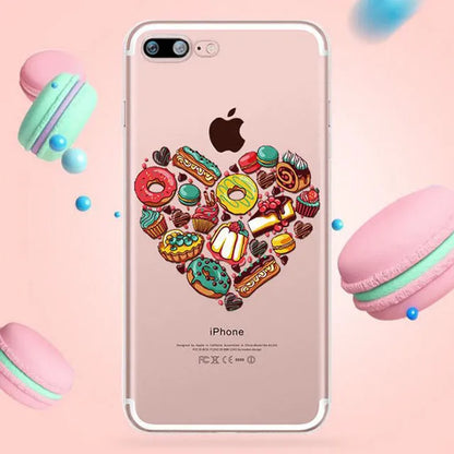 Clear TPU smartphone case with a custom design on the back, shown fitting an iPhone.