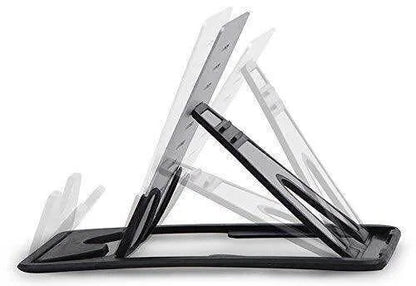 Black matte finish card phone holder with lazy bracket design on desktop