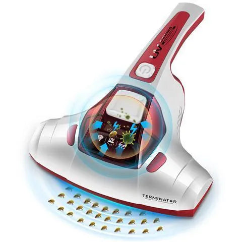 Pink handheld UV vacuum cleaner for mattress mite elimination with 0.3L capacity