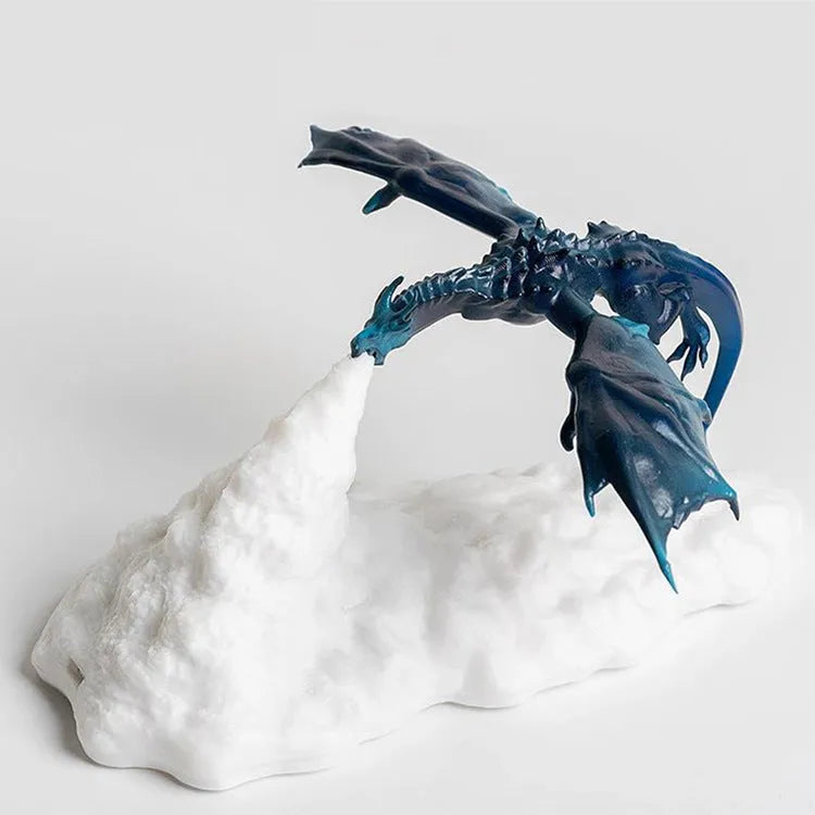 3D printed dragon-shaped LED lamp with USB charging cable, available in fire or ice dragon colours