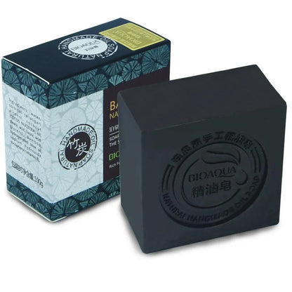 BIOAQUA 100g handmade essential oil soap bar with bamboo charcoal for acne cleansing and olive oil hydration