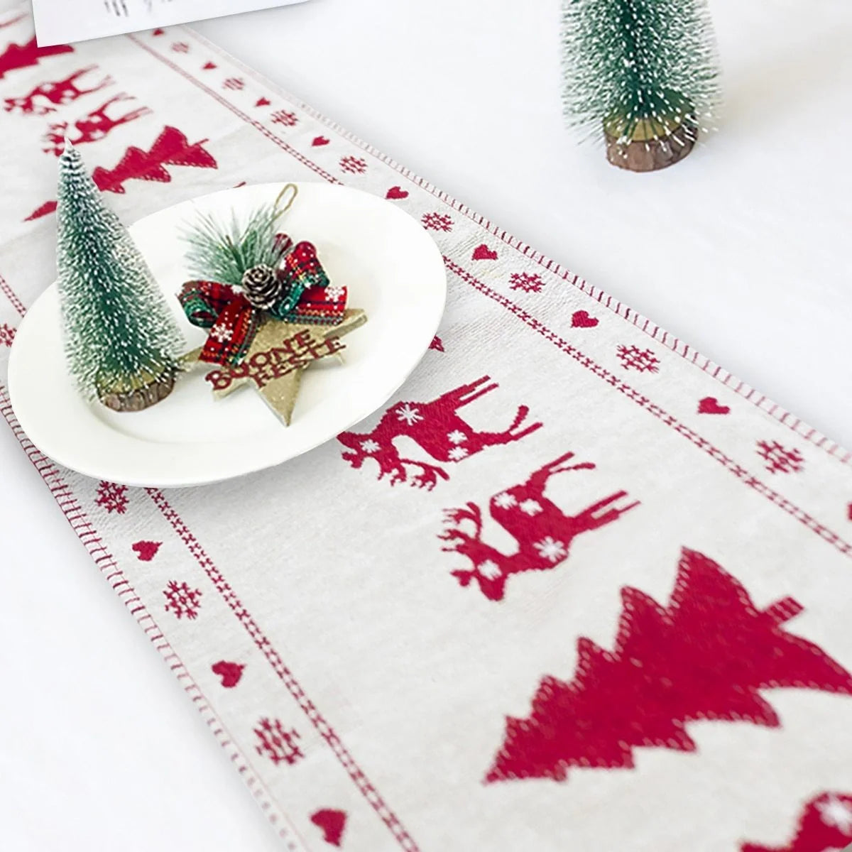 Christmas Elk Snowman Table Runner for festive holiday decor