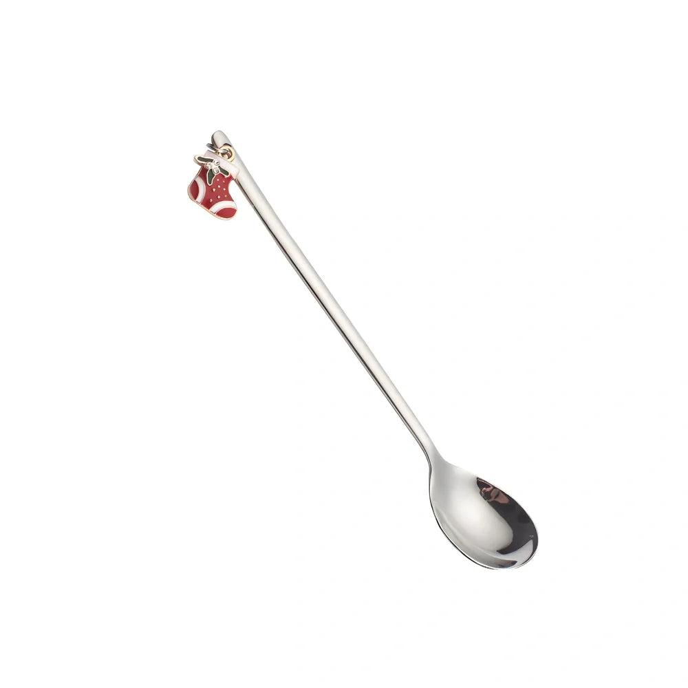 Christmas spoon set with silver and gold finishes, 135mm long stainless steel dessert utensils
